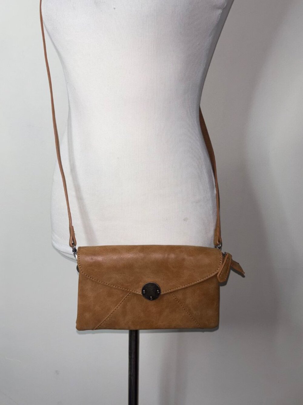 Joy Susan Crossbody Vanessa Bag Clutch Wristlet Brown Vegan Leather